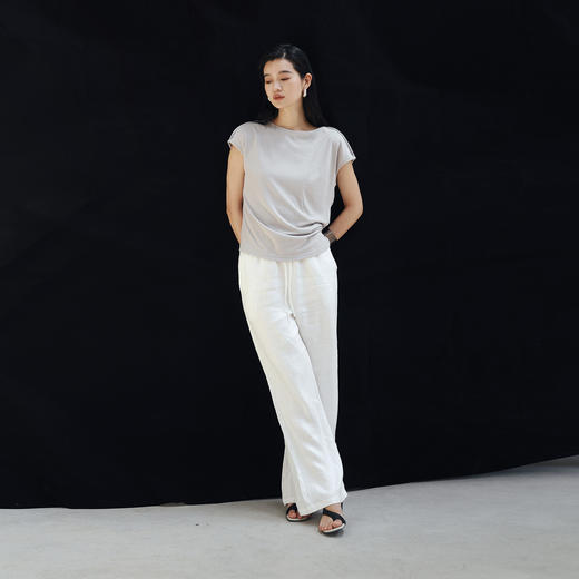 绽放旅行女装454朵/【黑白灰系列·小鸟腿】亚麻微喇喇叭裤休闲裤 商品图3