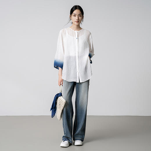 【林栖设计小店】【草木丹宁】醋酸牛仔裤配植物染方巾2025秋季新款阔腿裤G1653007 商品图2