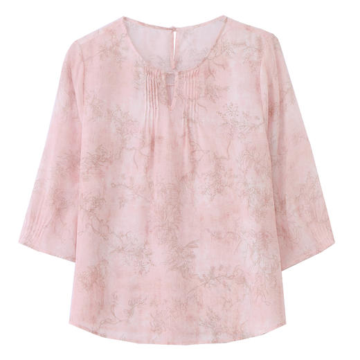 ASE2025夏季新款新中式复古印花衬衫圆领设计感七分袖套头上衣通勤 商品图4