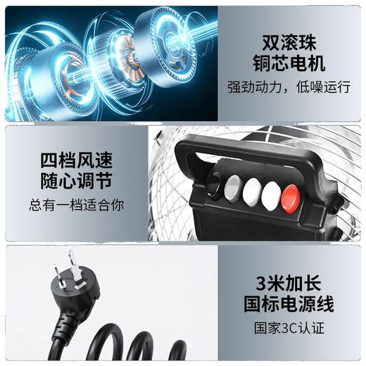 【铜芯电机 工业级强力】电风扇 大风力家用商用强力大功率落地扇 工厂用爬地台式趴地扇 商品图4