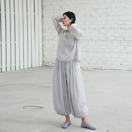 绽放旅行女装456朵/【黑白灰系列·无为小衫】高支苎麻长袖衬衫女 商品图2