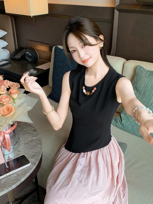 张心子【芋圆小酥】黑天鹅气质晚宴礼服拼接长裙连衣裙  U2507031 商品图5