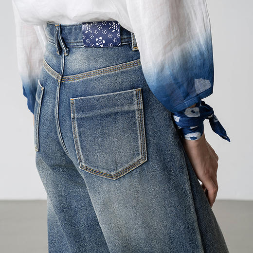 【林栖设计小店】【草木丹宁】醋酸牛仔裤配植物染方巾2025秋季新款阔腿裤G1653007 商品图3