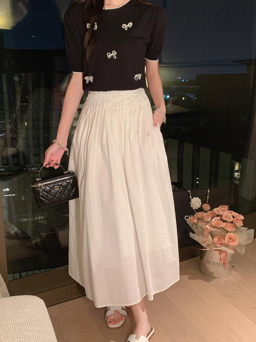 张心子【油画栀子】高腰口袋气质小白裙半身裙 U2507025 商品图1