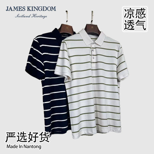 占姆士短袖POLO衫男士2025夏季潮流条纹休闲T恤翻领半袖上衣 商品图0