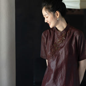 牧衣游原创 25姆米重磅香云纱立体重工手绣连衣裙复古旗袍 竹斋眠