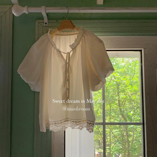 金蘑菇菇【温柔月光】缎面蕾丝 甜美家居服短袖版上衣~ 商品图0
