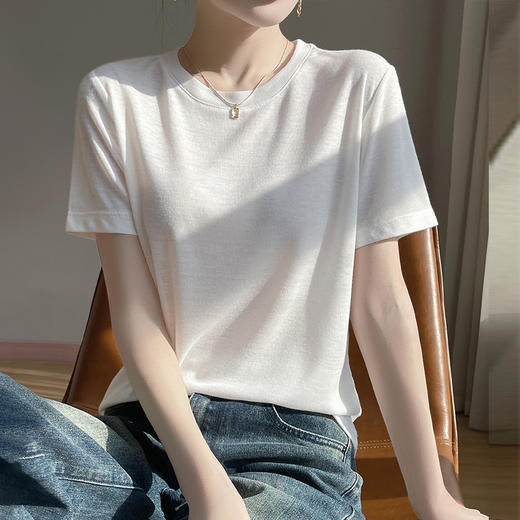 奥伊米夏季新款女休闲100%天丝圆领薄款纯色T恤YTMA63 商品图1