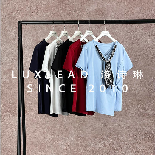 「老顾客开团福利」高级感优雅丝巾T恤2025夏季正肩不规则纽结短袖女62459 商品图1