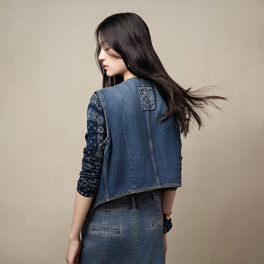 【林栖设计小店】（现货）【草木丹宁】牛仔马甲短款修身百搭2025秋季新款上衣女G1653006 商品图7