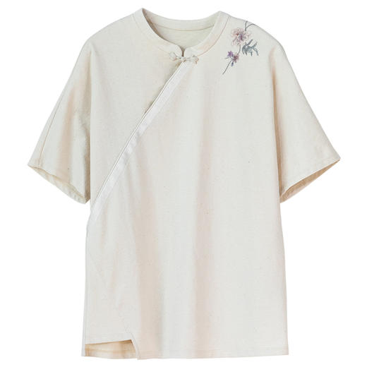 牧衣游棉混纺刺绣T恤圆领复古新中式上衣短袖 如屏画 商品图4