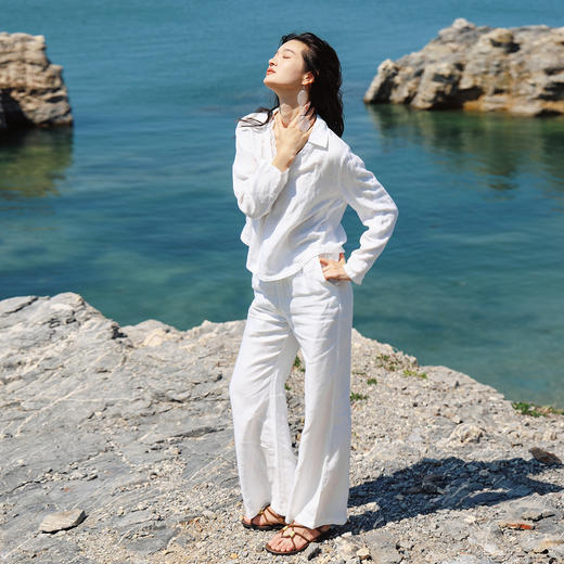 绽放旅行女装454朵/【黑白灰系列·小鸟腿】亚麻微喇喇叭裤休闲裤 商品图2