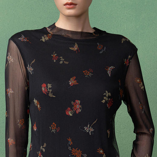 【林栖设计小店】暗香真丝上衣皮肤衣印花透气25早秋新款桑蚕丝长袖女1953109 商品图4