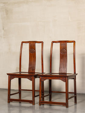 清	黄花梨镶大漆描彩龙纹靠背椅（一对）