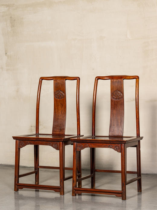 清	黄花梨镶大漆描彩龙纹靠背椅（一对） 商品图0