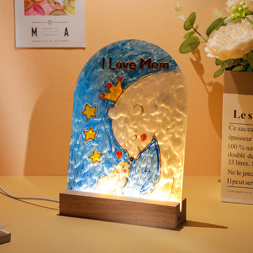 【DIY玻璃画氛围灯，自己动手点缀生活~】郁金香手工diy玻璃画小夜灯 手绘水波纹亚克力板绘画 节日伴手礼-QA 商品图5