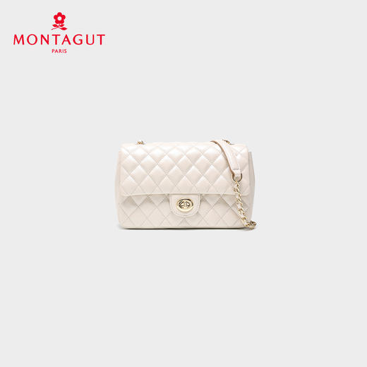 梦特娇女士潮流单肩包新款百搭真皮菱格包时尚斜挎包羊皮链条包 黑色 商品图0