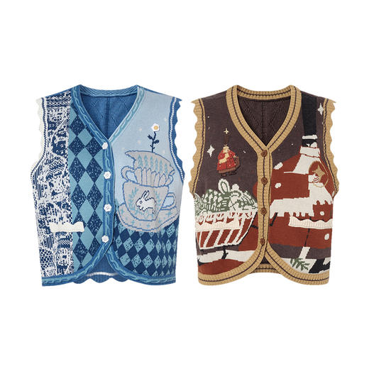 两三事方糖礼信2025秋季新款森女风立体章仔绣花色针织开衫女短款 商品图4