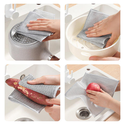 【批发】美丽雅双层加厚厨房银丝抹布刷锅强去污长25宽25 5片/包 商品图10