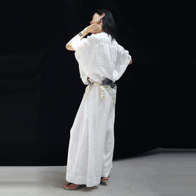 绽放旅行女装459朵/【黑白灰系列·白武士】纯亚麻阔腿裙裤休闲裤