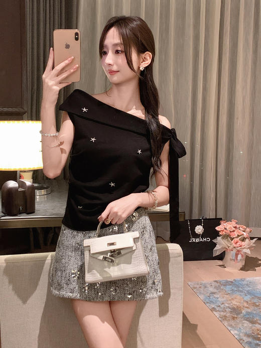 张心子【湘月薄纱】性感斜肩露肩气质显瘦上衣 U2507033 商品图11