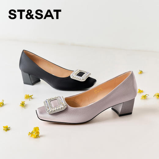 星期六通勤宝藏缎面水钻粗跟单鞋SSD3111078 商品图7