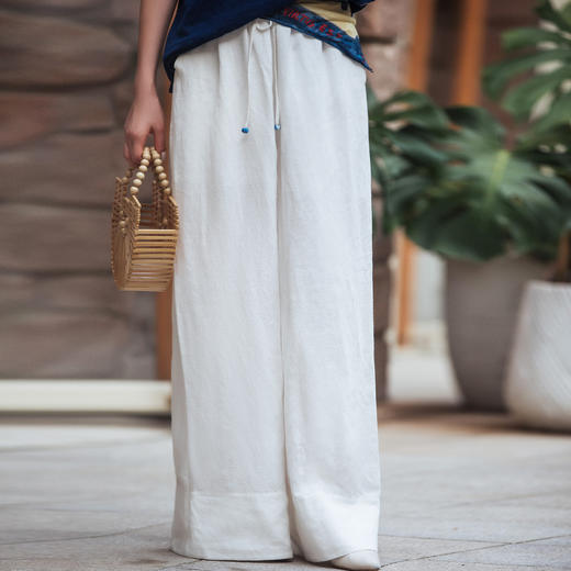 【林栖设计小店】【植物染】亚麻阔腿裤手工钉珠2025秋季新款百搭裤子女F1953225 商品图3