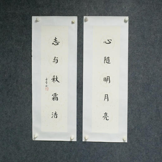 陈金章《心随明月亮 志与秋霜洁》书法原作67CM*17CM手写宣纸对联 商品图2