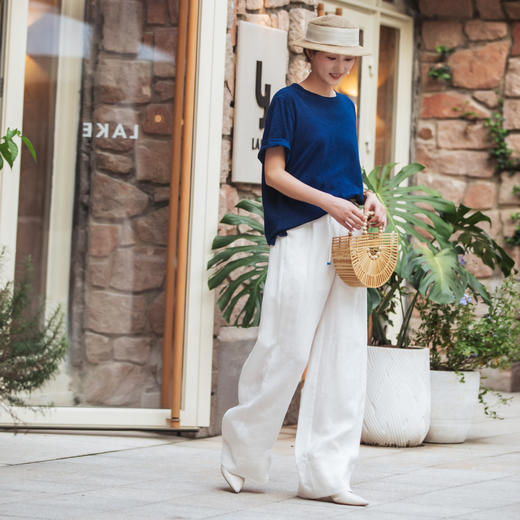 【林栖设计小店】【植物染】亚麻阔腿裤手工钉珠2025秋季新款百搭裤子女F1953225 商品图2