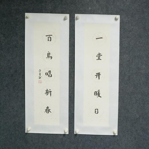 陈金章《一堂开暖日，白鸟唱新春》书法原作67CM*17CM手写宣纸对联 商品图2