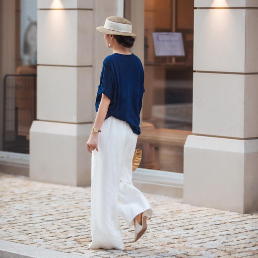 【林栖设计小店】【植物染】亚麻阔腿裤手工钉珠2025秋季新款百搭裤子女F1953225 商品图8