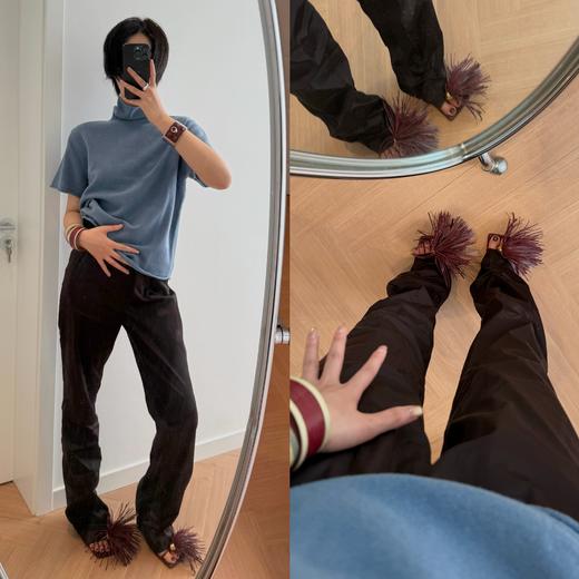 HIDEMI 乌木棕雾感缎面进口聚氨酯天丝棉松紧腰直筒裤长裤 商品图1