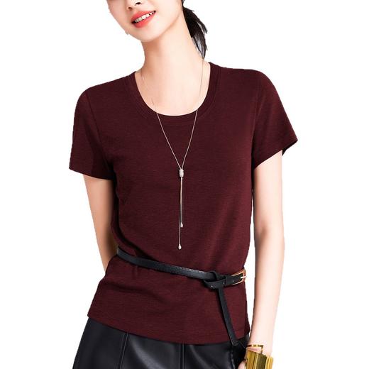 「自j」全新升级【铂金会员109/天猫149/差价40】(01214)洛诗琳凉感天丝T恤2025夏季新款纯色兰精正肩U领短袖上衣女 商品图4