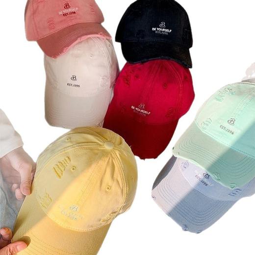 【破洞字母刺绣棒球帽子】百搭春夏新款 韩系大头围蓝色软顶鸭舌帽  商品图4