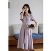 鹿向南「紫月星河」紫色短袖连衣裙女夏季新款收腰衬衫裙气质长裙 商品缩略图0