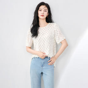 「高货wl」全新升级【铂金会员312/天猫419/差价107】(95904)洛诗琳通勤优雅圆领烧花真丝T恤2025夏季宽松时髦洋气上衣