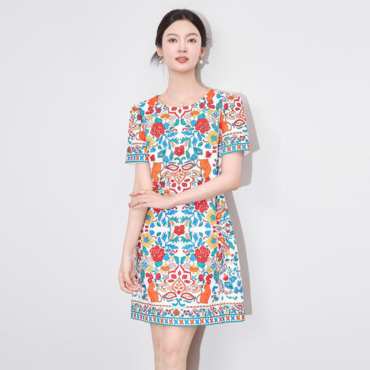 「高货wl」全新升级【铂金会员284/天猫379/差价95】(00351)洛诗琳时尚复古花色印花连衣裙2025夏季民族风气质A字裙 商品图0