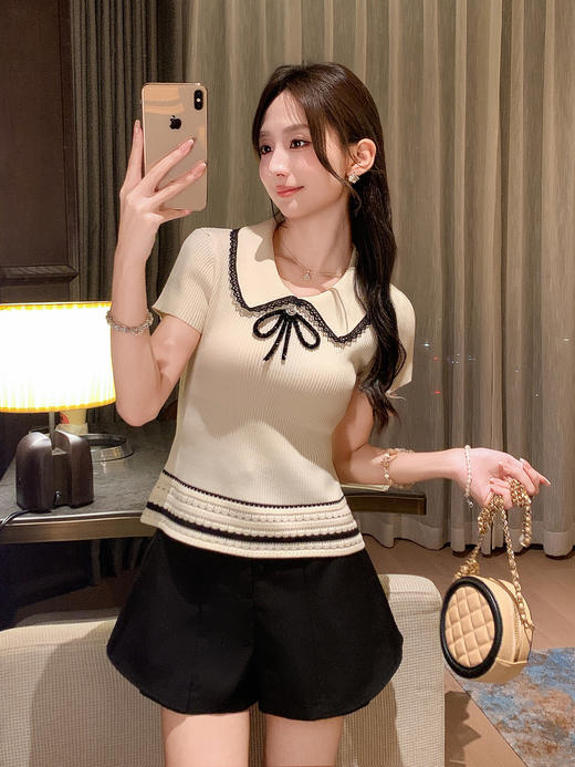 张心子【黑天使】miu系千金风气质显瘦针织上衣 U2507003 商品图7