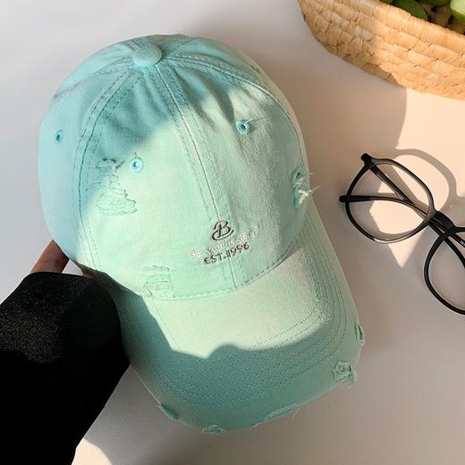 【破洞字母刺绣棒球帽子】百搭春夏新款 韩系大头围蓝色软顶鸭舌帽  商品图11