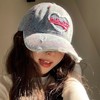 【爱心水洗牛仔棒球帽女】复古破洞做旧宽帽檐鸭舌帽 大头围显脸小帽子  商品缩略图2