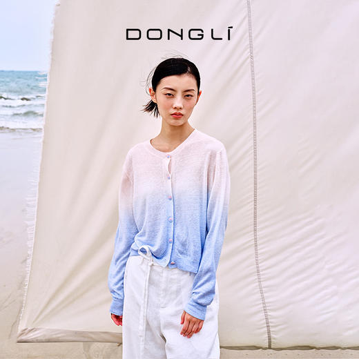 东黎 • 温柔的海风 山羊绒桑蚕丝亚麻女士吊染圆领开衫 5272 商品图1