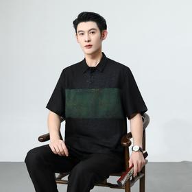 丁摩100%桑蚕丝男款新中式真丝香云纱龟裂纹短袖衬衫新款体恤AL2556