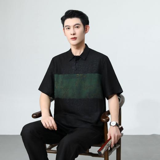 丁摩100%桑蚕丝男款新中式真丝香云纱龟裂纹短袖衬衫新款体恤AL2556 商品图0