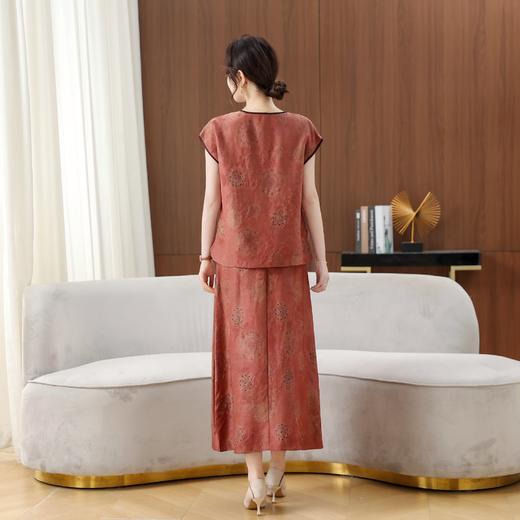 丁摩真丝香云纱花萝短袖新款新中式高级时尚100%桑蚕丝T恤AL5165 商品图1