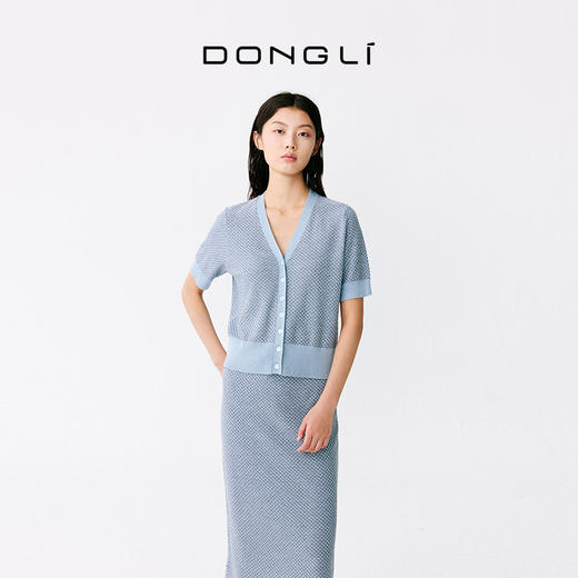 东黎 • 温柔的海风 桑蚕丝山羊绒女士提花V领开衫 5304 商品图5