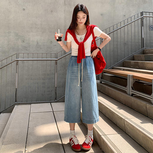 【25年新款牛仔裤，特价活动合集】【时髦百搭，拼手速】蓝色夏季牛仔裤女新款休闲宽松阔腿直筒牛仔显瘦百搭松紧牛仔裤100% 商品图10