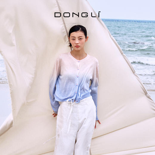 东黎 • 温柔的海风 山羊绒桑蚕丝亚麻女士吊染圆领开衫 5272 商品图0