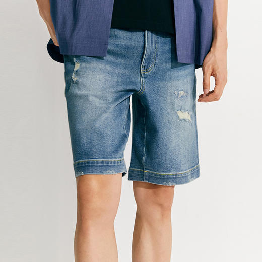 simplepieces牛仔裤男夏季基础百搭SPS破洞直筒宽松短裤 商品图3