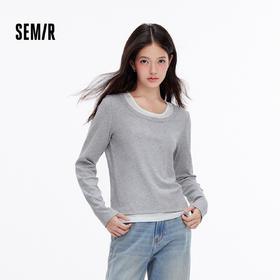 森马打底衫女修身显瘦内搭可外穿拼接假两件上衣长袖秋装时尚百搭