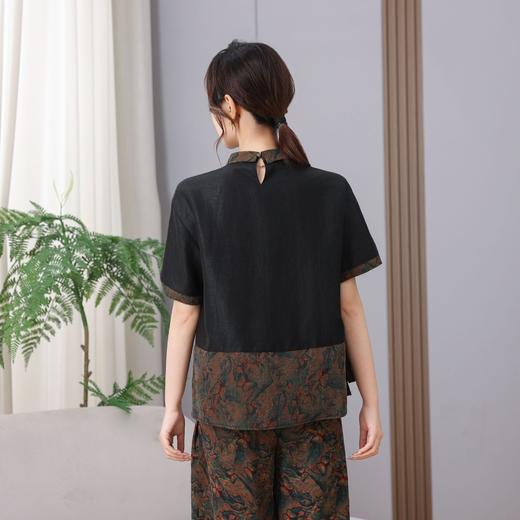 丁摩100%真丝香云纱龟裂纹高端时尚桑蚕丝短袖新款体恤AL5611 商品图3